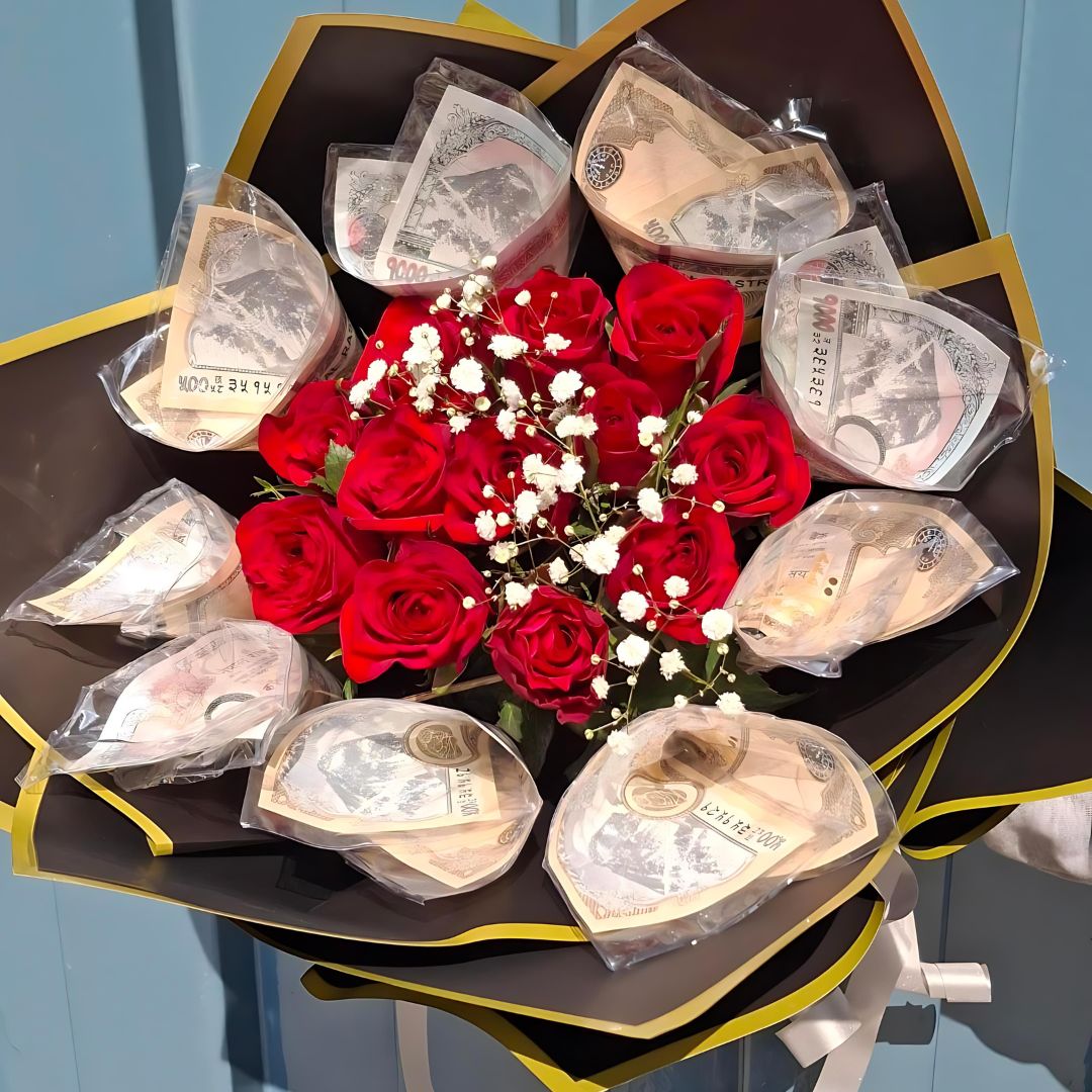 Rose & Cash Gift Bouquet - Flowers to Nepal - FTN