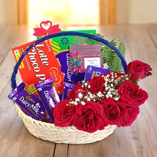 Rose & Chocolate Blooming Gift Basket - Flowers to Nepal - FTN