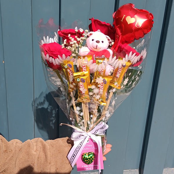 Rose, Chocolates & Balloon Bouquet - Flowers to Nepal - FTN