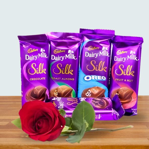 Rose Combo ( Dairy milk X5 Flavors and Single Rose) - Flowers to Nepal - FTN