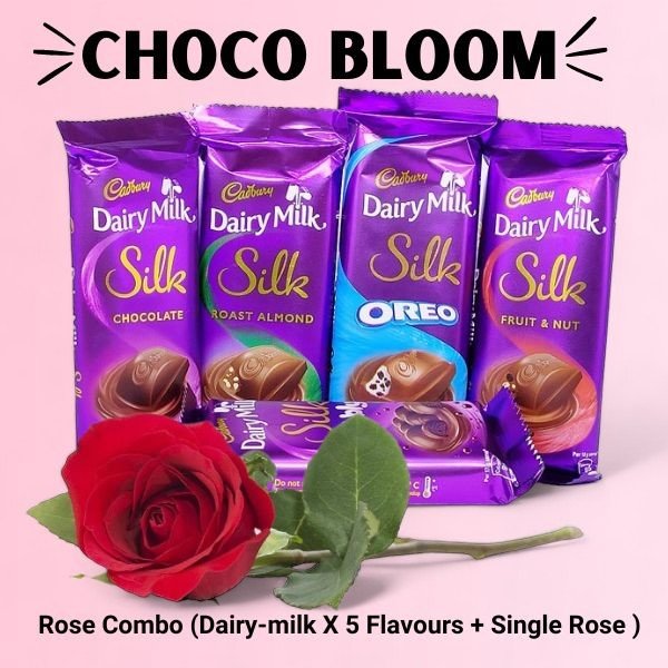 Rose Combo ( Dairy milk X5 Flavors and Single Rose) - Flowers to Nepal - FTN