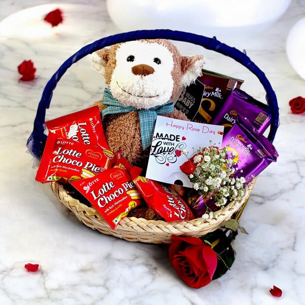 rose day treat with teddy and sweet card - Flowers to Nepal - FTN