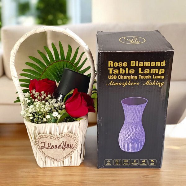 Rose, Perfume & Table Lamp Gift Trio - Flowers to Nepal - FTN