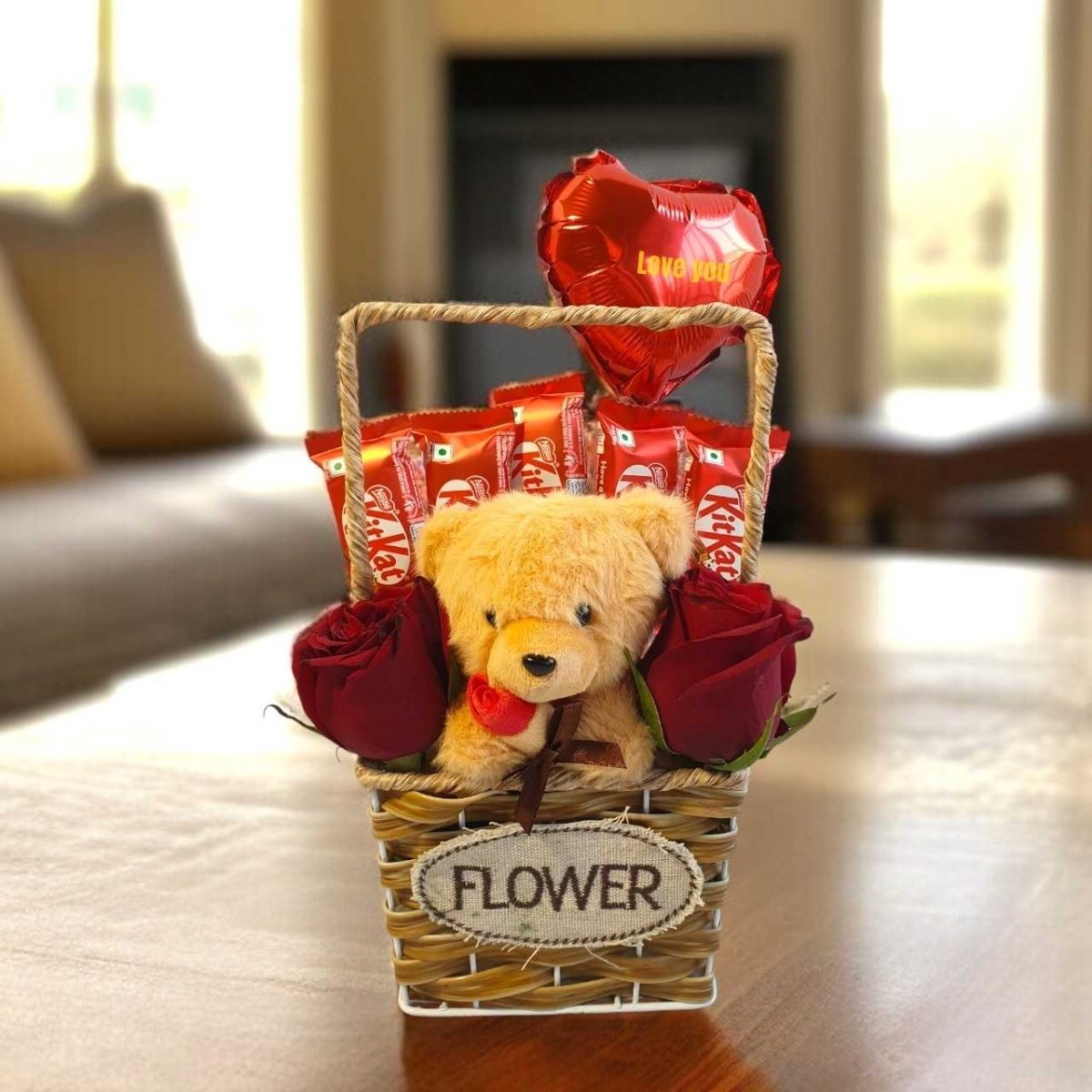 Rose, Teddy & KitKat Love Basket - Flowers to Nepal - FTN