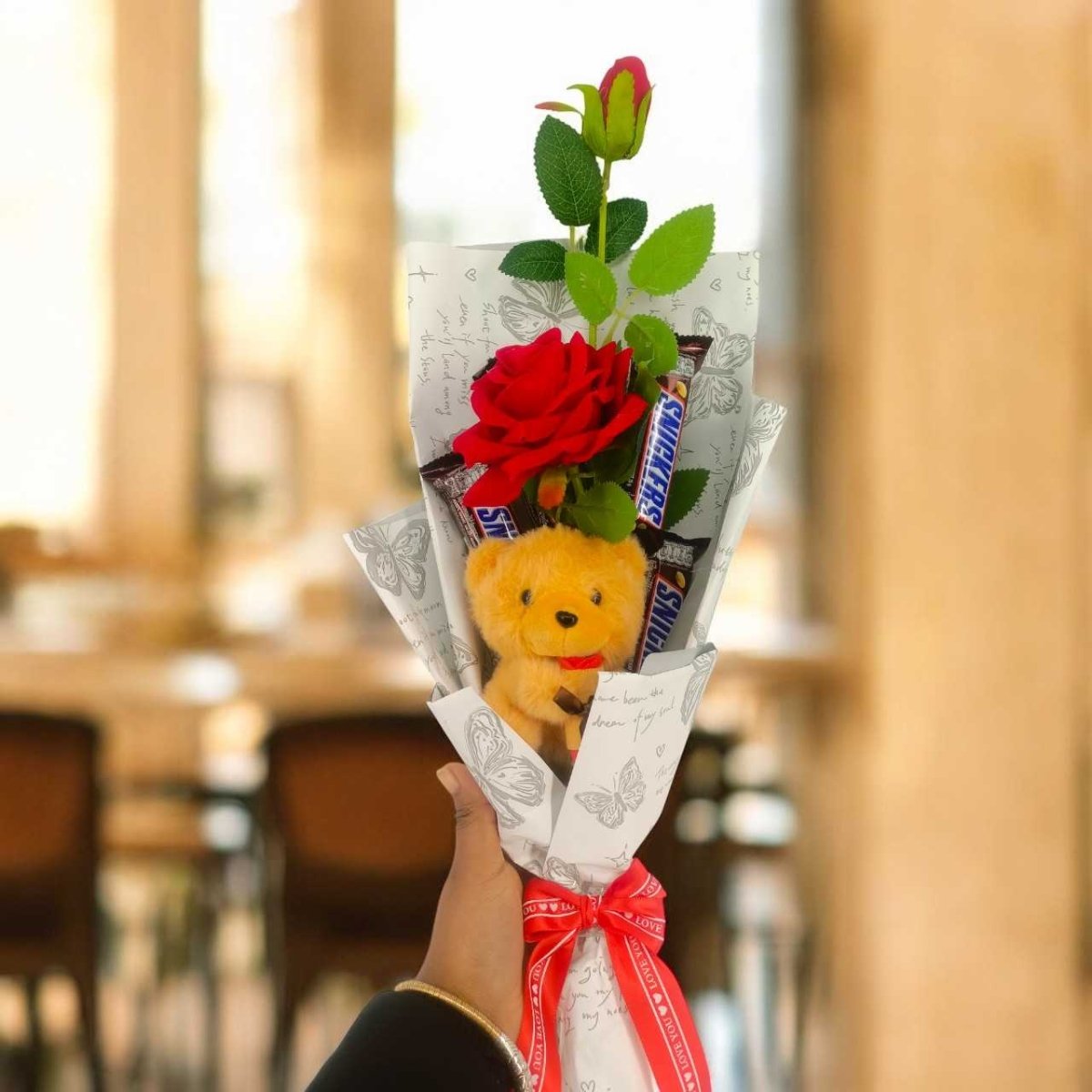 Rose, Teddy & Snickers Bouquet - Flowers to Nepal - FTN