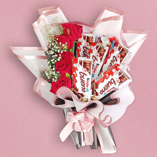 Roses and Bueno Bouquet - Flowers to Nepal - FTN