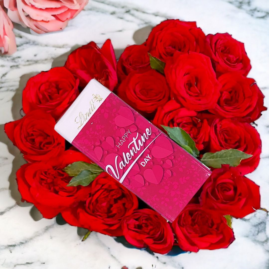 Roses and Lindt Chocolate Valentine's Treat - Flowers to Nepal - FTN