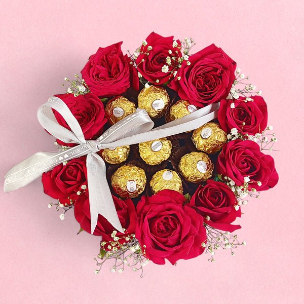 Roses and Rocher Beautiful Combo - Flowers to Nepal - FTN