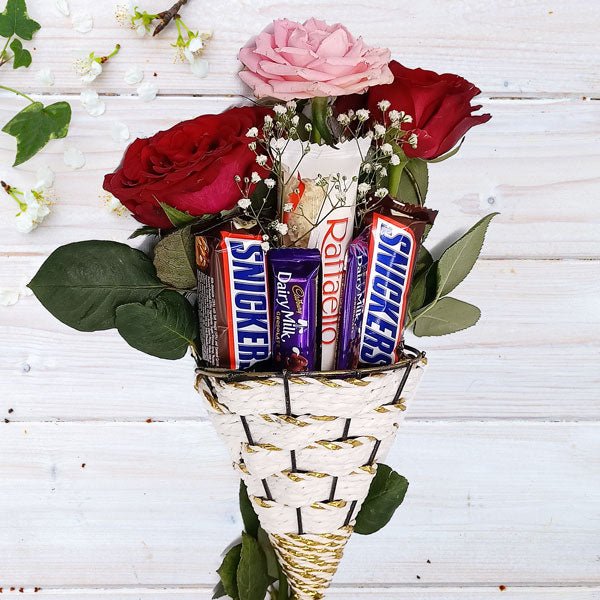 Roses & Chocolates Cone Basket - Flowers to Nepal - FTN