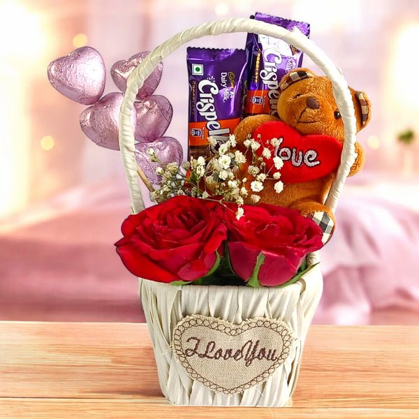 Roses, Teddy & Chocolate Basket - Flowers to Nepal - FTN