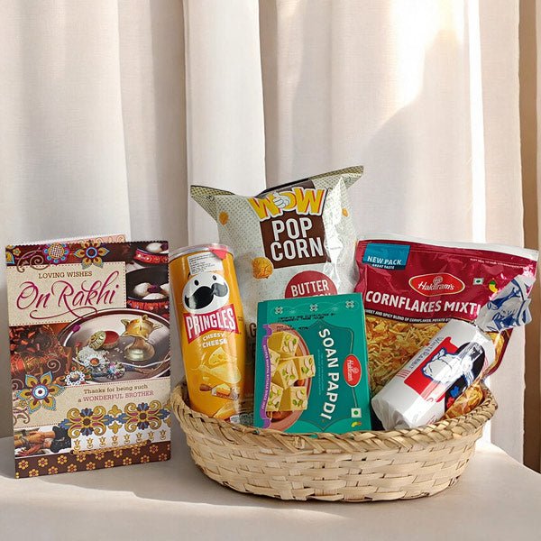 Savoury Snacks Gift Basket with Rakhi Card - Flowers to Nepal - FTN