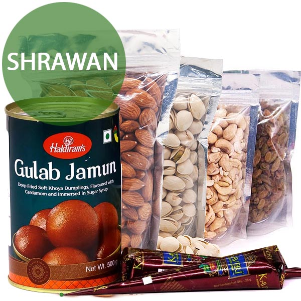 Shrawan Delight: Dry Nuts, Sweets, and Mehendi Cone - Flowers to Nepal - FTN