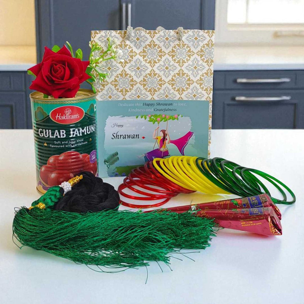 Shrawan Gift with Dhago, Bangles & Sweets - Flowers to Nepal - FTN