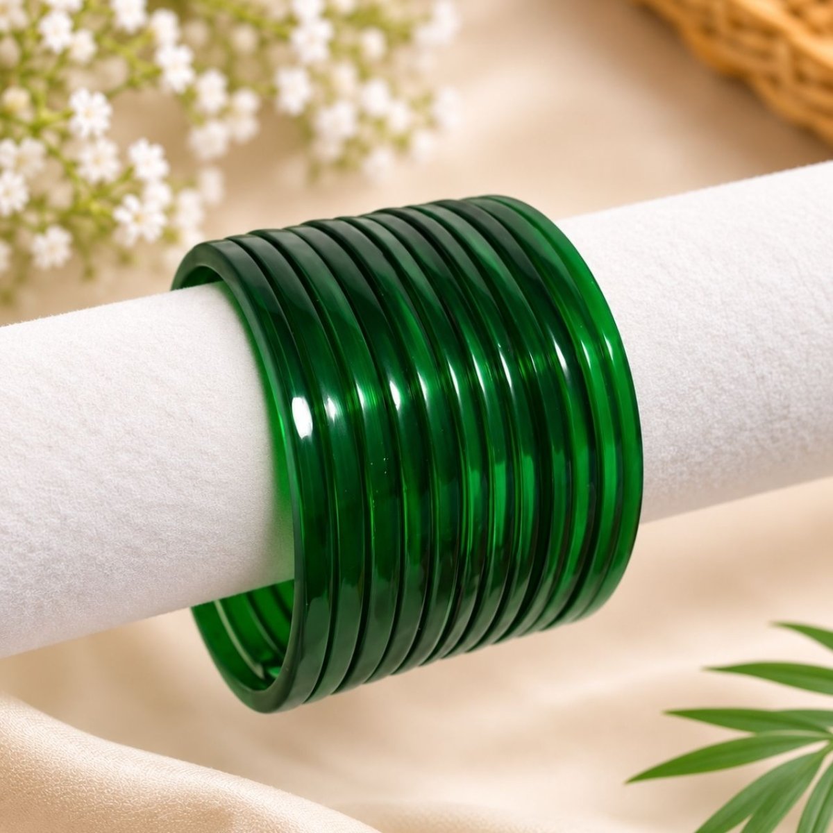 Shrawan Specials - Set of 12 Green Bangles - Flowers to Nepal - FTN