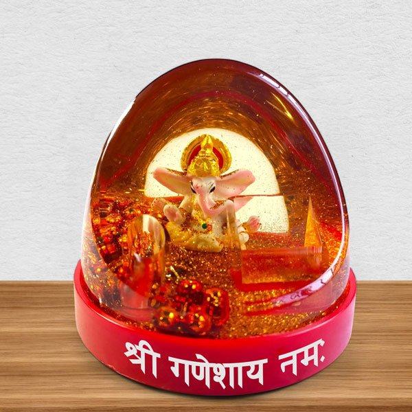 Shree Ganeshaya Namah Printed Dome Paperweight with Pen Holder - Flowers to Nepal - FTN