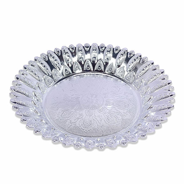 Silver - Coated Aluminium Round Tray - Flowers to Nepal - FTN