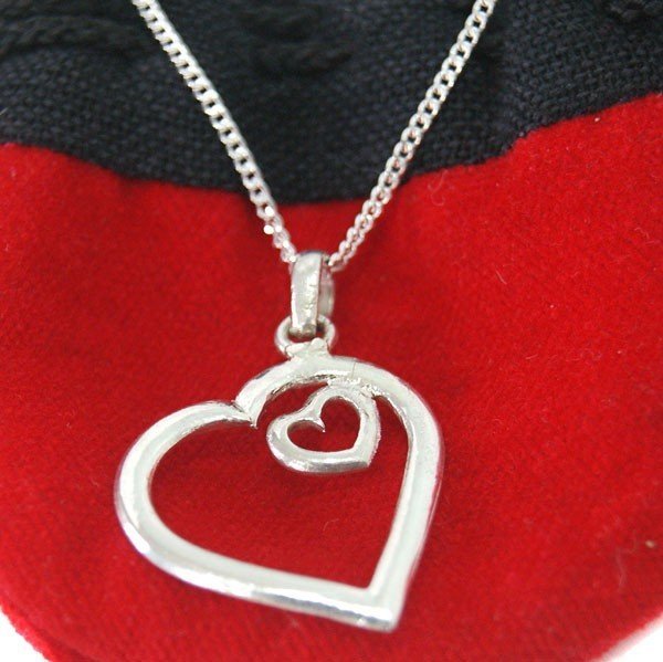 Silver Double Heart Pendant Necklace - Flowers to Nepal - FTN