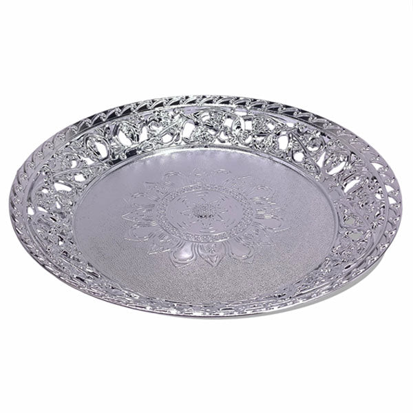 Silver Round Tray Featuring Floral Design - 10 inches - Flowers to Nepal - FTN