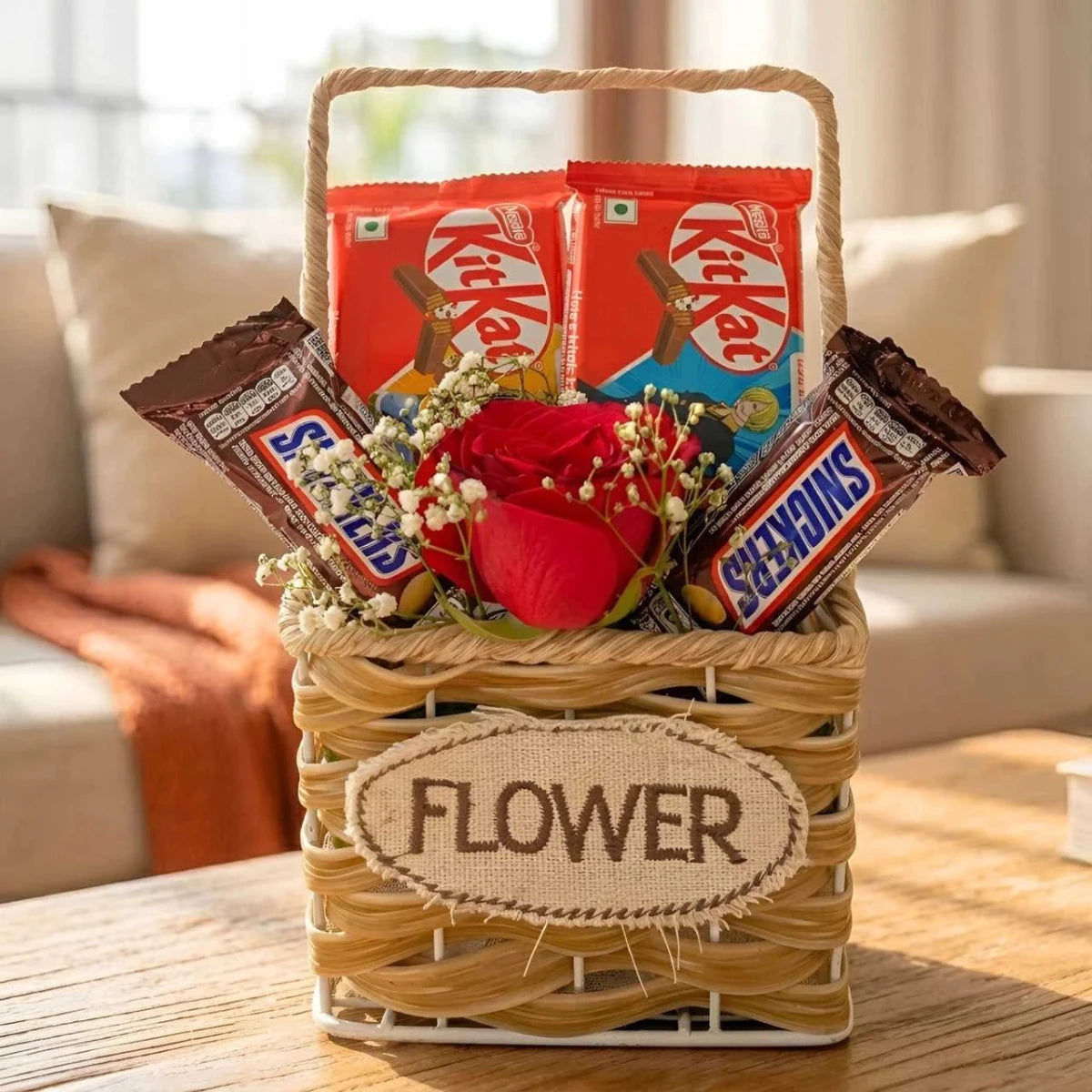 Single Rose & Chocolate Gift Basket - Flowers to Nepal - FTN