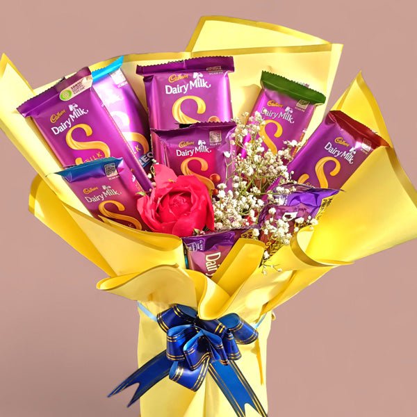 Single Rose Elegance with Dairy Milk Chocolates - Flowers to Nepal - FTN