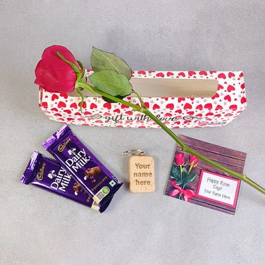 Single Rose in a Box with Sweet Delights - Flowers to Nepal - FTN