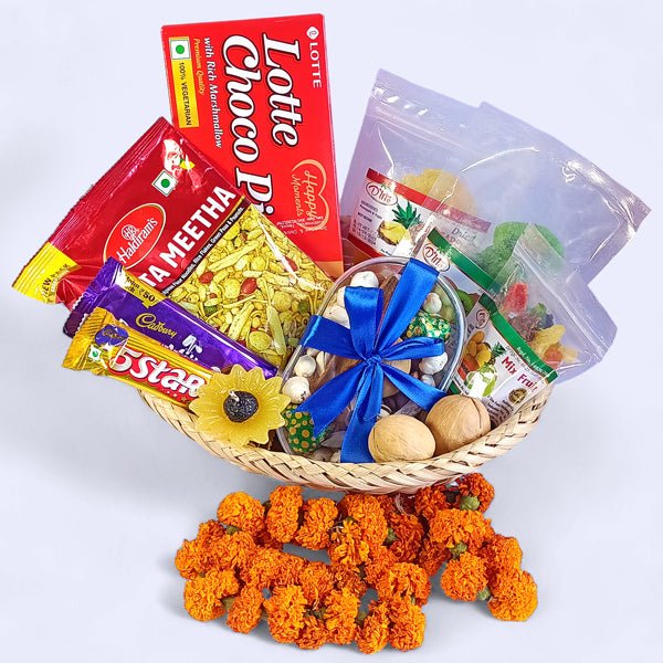 Snack and Sayapatri Mala Gift Basket - Flowers to Nepal - FTN