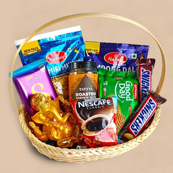 Snacking Basket with Blessing Ganesha Combo - Flowers to Nepal - FTN