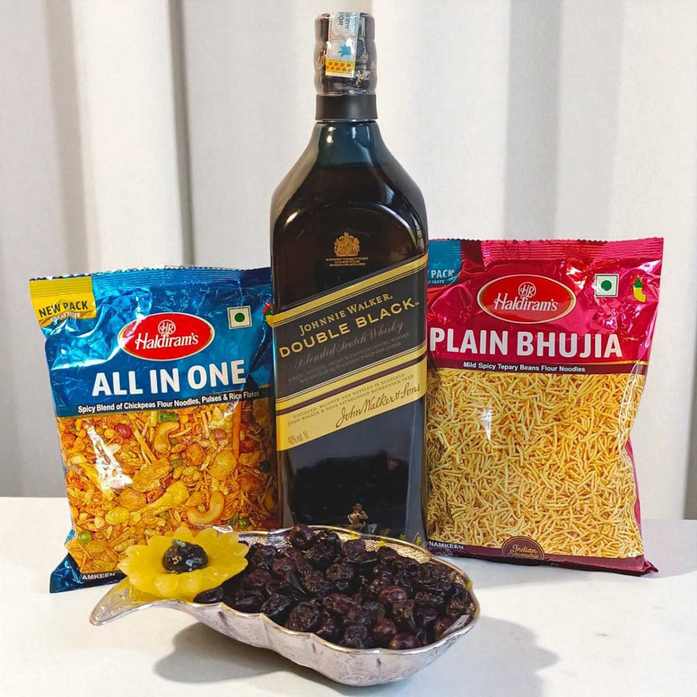 Snacks & Double Black Whisky Combo Set - Flowers to Nepal - FTN