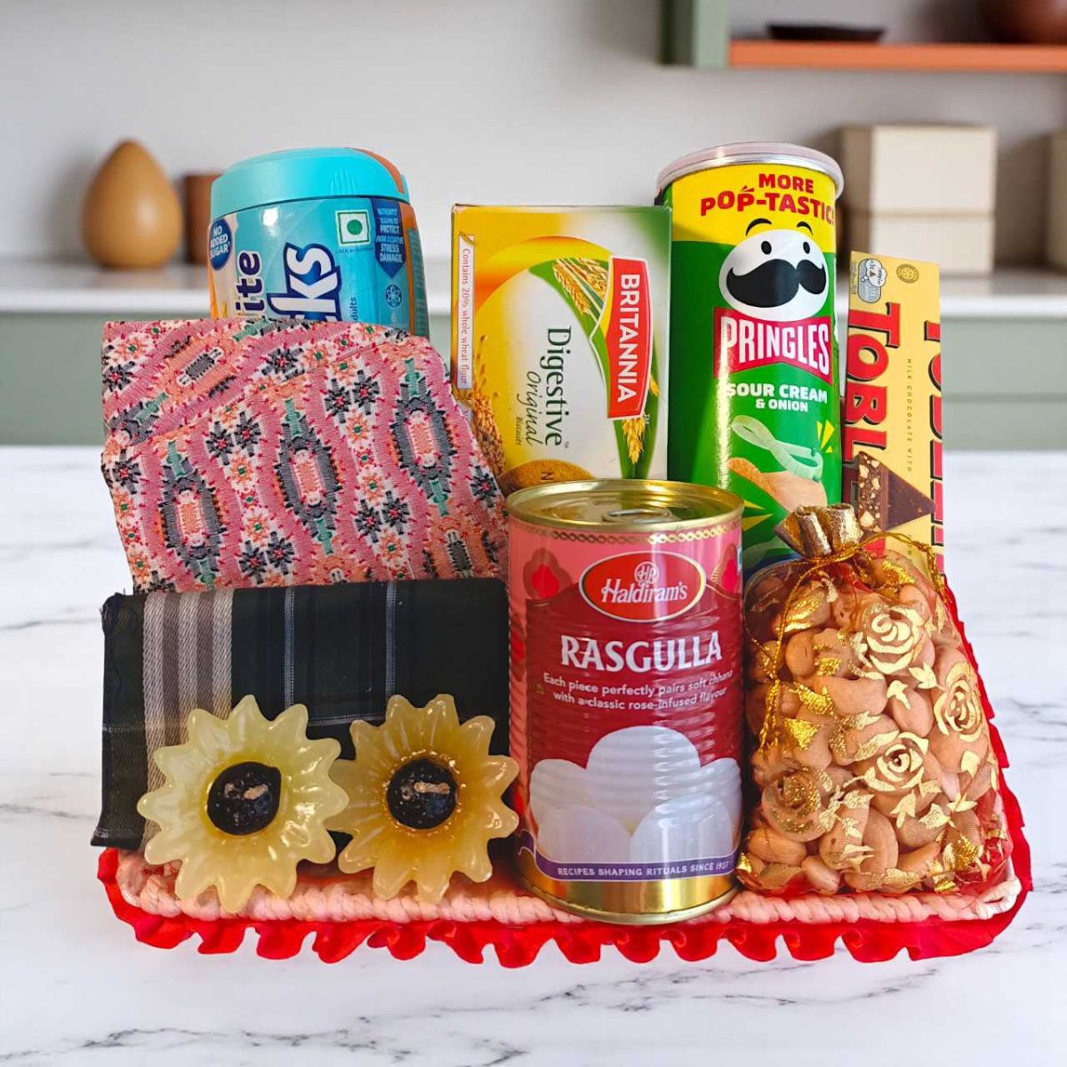 Snacks Gift Basket with Dhaka Topi - Flowers to Nepal - FTN