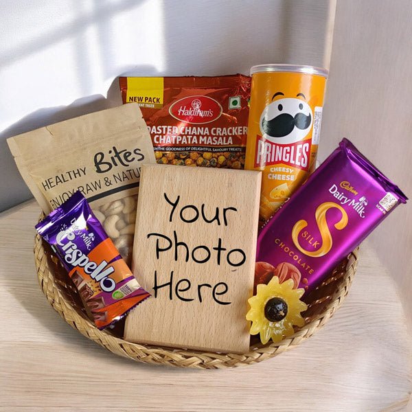 Snacks Gift Basket with Personalized Wooden Plaque - Flowers to Nepal - FTN