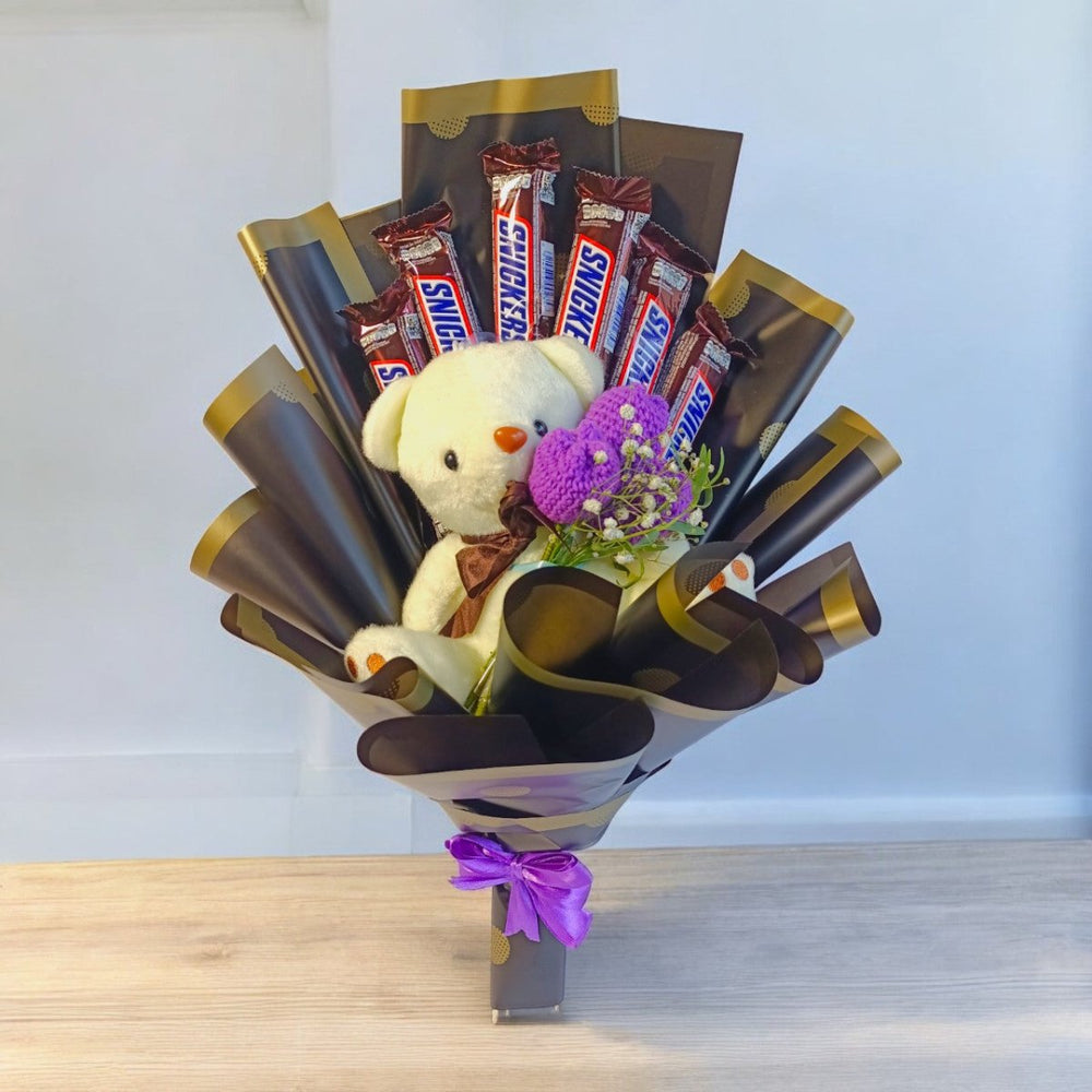 Snickers Hug & Tulip Crochet Bouquet - Flowers to Nepal - FTN