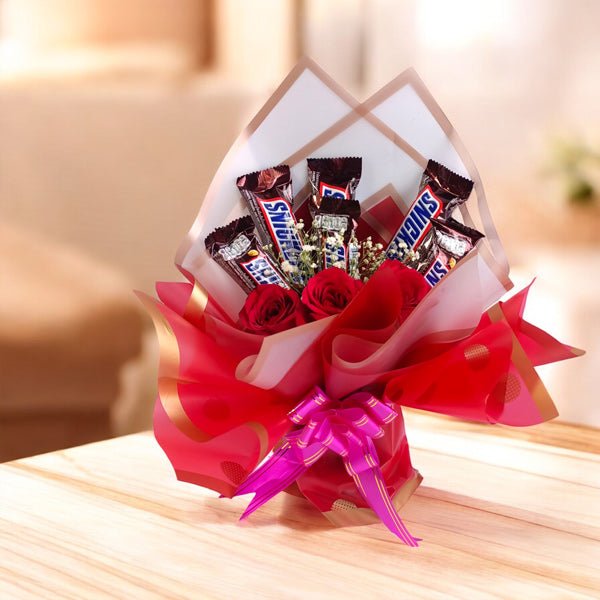 Snickers & Roses Bouquet - Flowers to Nepal - FTN