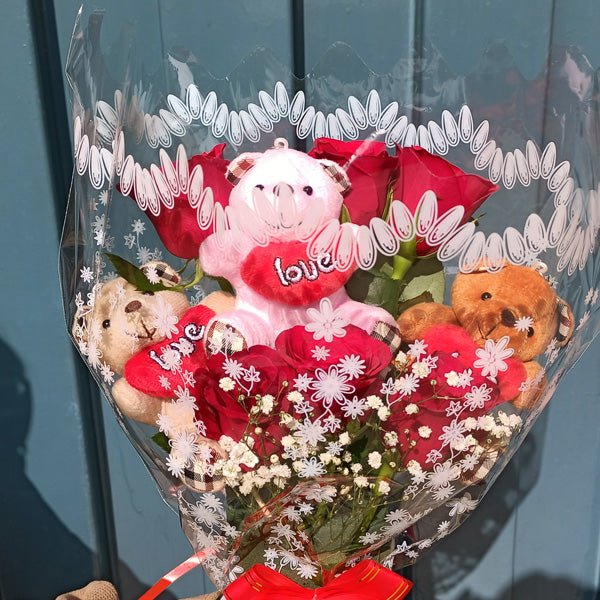 
                  
                    Soft Bears pair with roses bouquet - Flowers to Nepal - FTN
                  
                