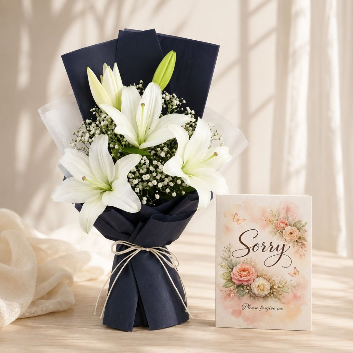 Sorry Please Forgive Me White Lily Bouquet - Flowers to Nepal - FTN