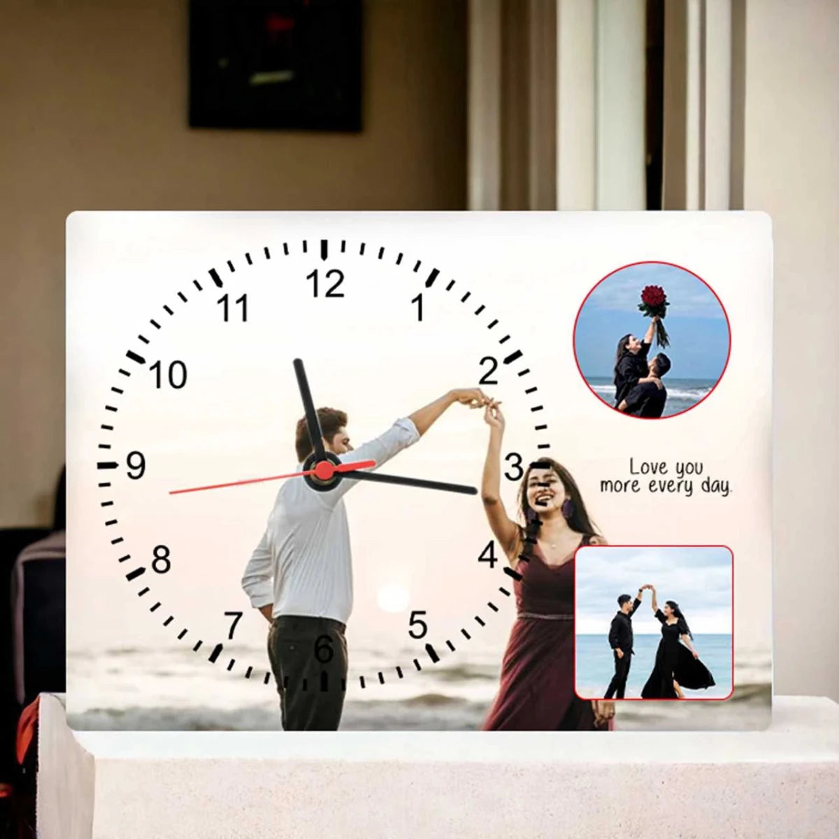 Special Love Message Wall Clock with 3 Photos - Flowers to Nepal - FTN