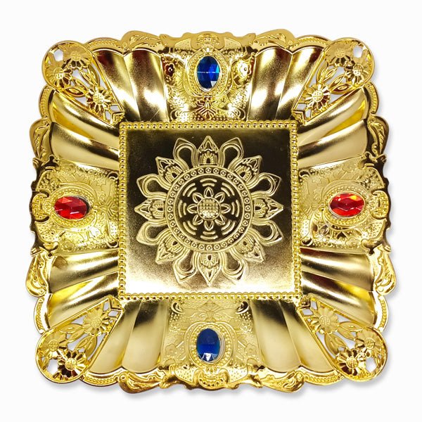 Square - Shaped Golden Coated Tray - Flowers to Nepal - FTN