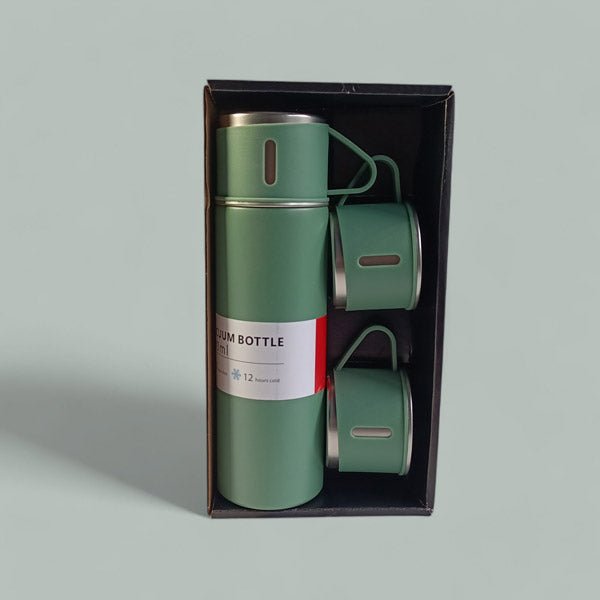 Stainless Steel Vacuum Flask 500ml & 3 Steel Cups Set - Flowers to Nepal - FTN