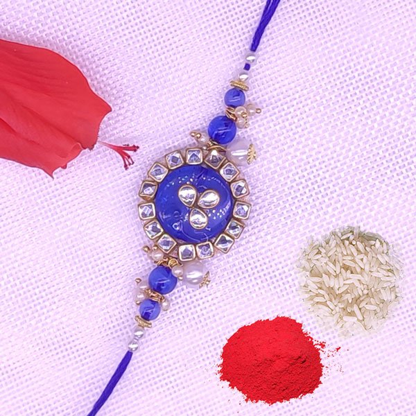 Stone Decorated Blue Rakhi Thread - Flowers to Nepal - FTN