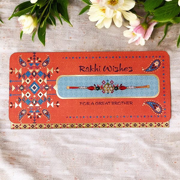 Stunning Rakhi Thread with Wishes Greeting Card - Flowers to Nepal - FTN