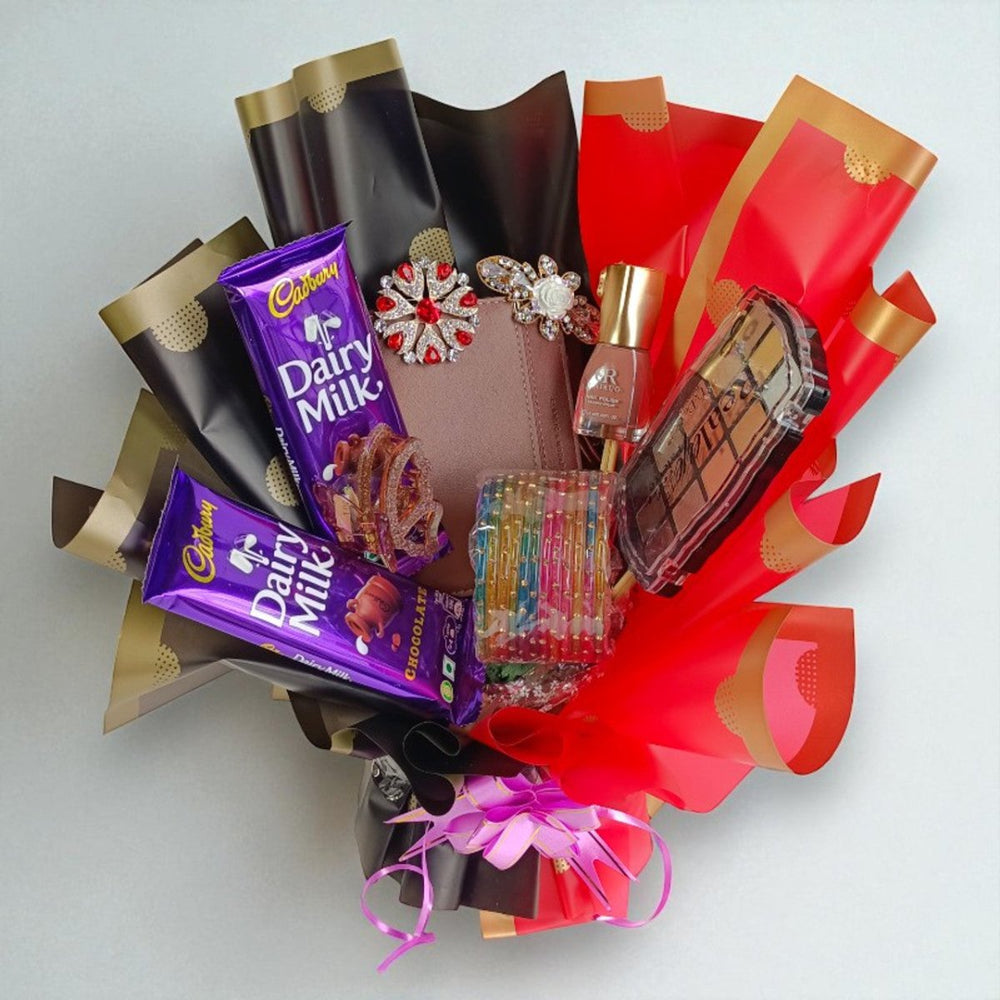 Stylish Beauty & Flower Set For Shrawan In Bouquet - Flowers to Nepal - FTN