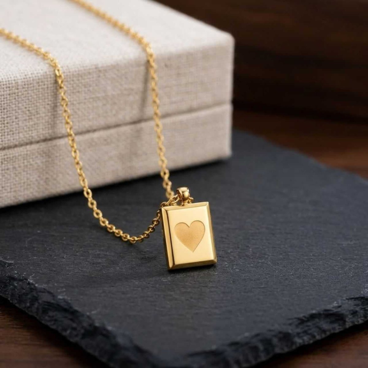 Stylish Gold Heart Square Necklace - Flowers to Nepal - FTN
