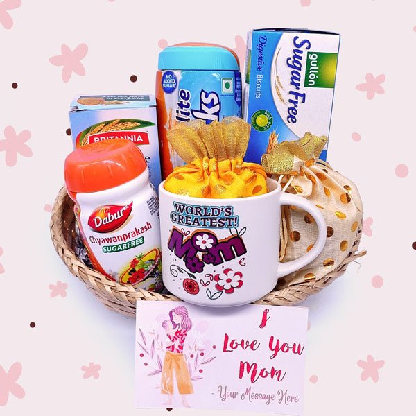 Sugar Free Combo with Lovely Greeting Card For Mom - Flowers to Nepal - FTN