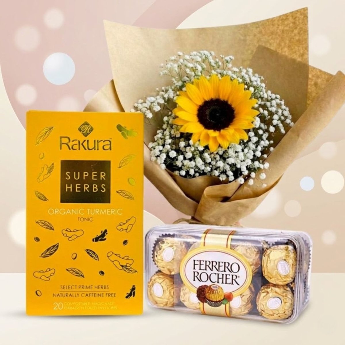 Sunflower & Ferrero Herbal Gift Hamper - Flowers to Nepal - FTN