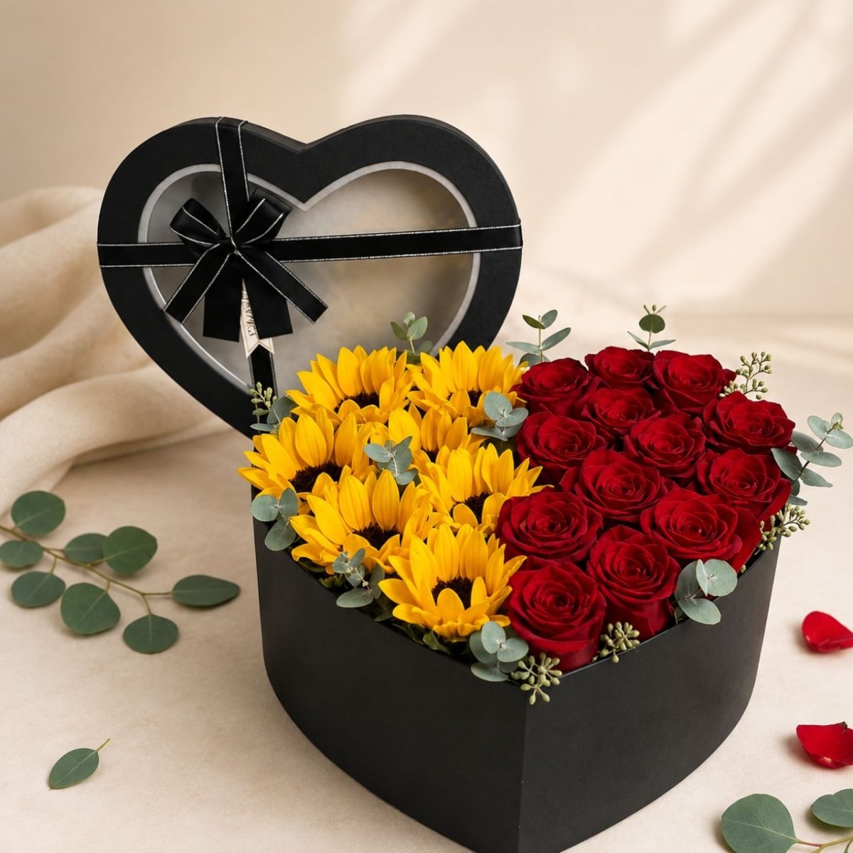 Sunflower & Red Rose Floral Box - Flowers to Nepal - FTN