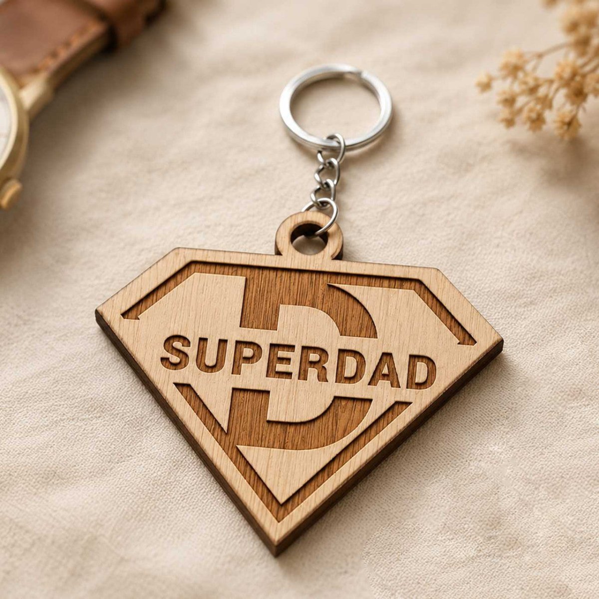 Super Dad Laser Cut Wooden Keyring - Flowers to Nepal - FTN