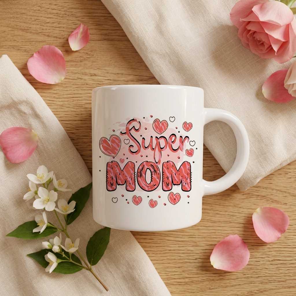 Super Mom Printed Ceramic Mug - Special Gift for Moms - Flowers to Nepal - FTN