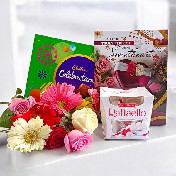 Surprise Combo: Roses, Cadbury, Raffaello & Note - Flowers to Nepal - FTN