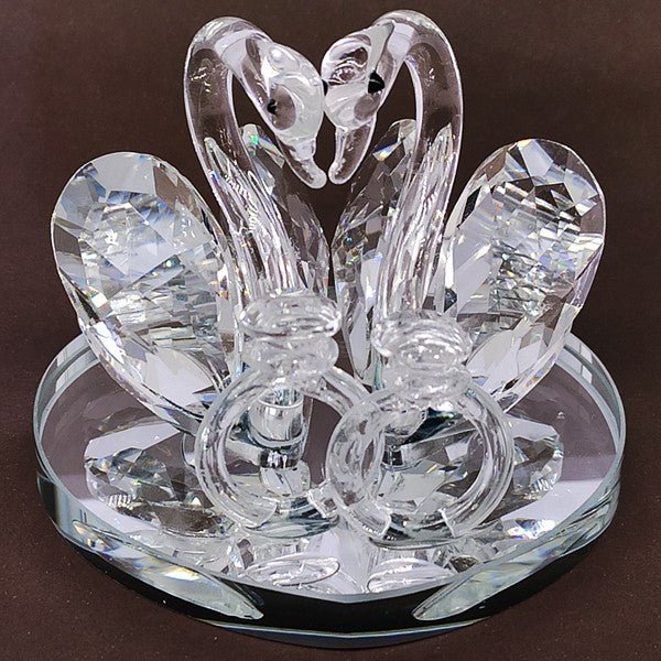 Swan Couple Glass Showpiece with Ring - Flowers to Nepal - FTN