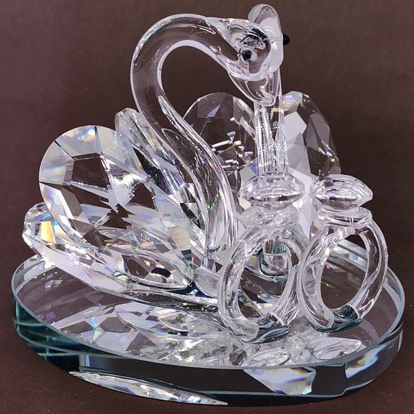Swan Couple Glass Showpiece with Ring - Flowers to Nepal - FTN