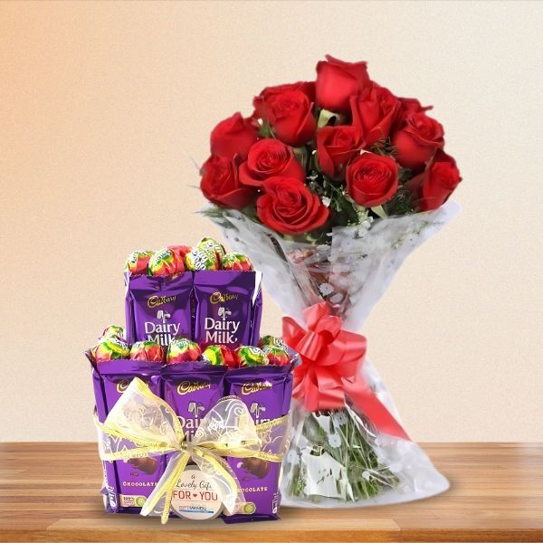 Sweet Petals ( Chocolates Bouquet + Roses Bunch ) - Flowers to Nepal - FTN